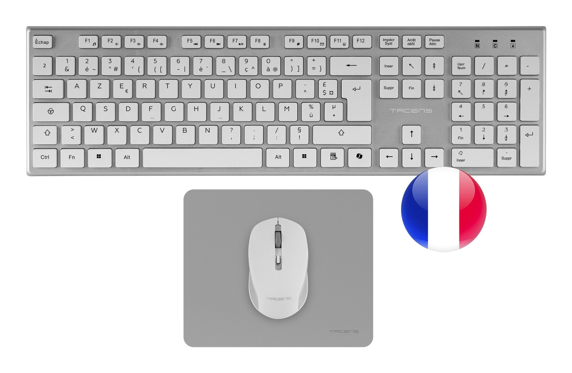 Teclado Mouse Y Alfombrilla Wireless Tacens Zenithwfr Low Profile Tecla Copilot 3200dpi Blanco