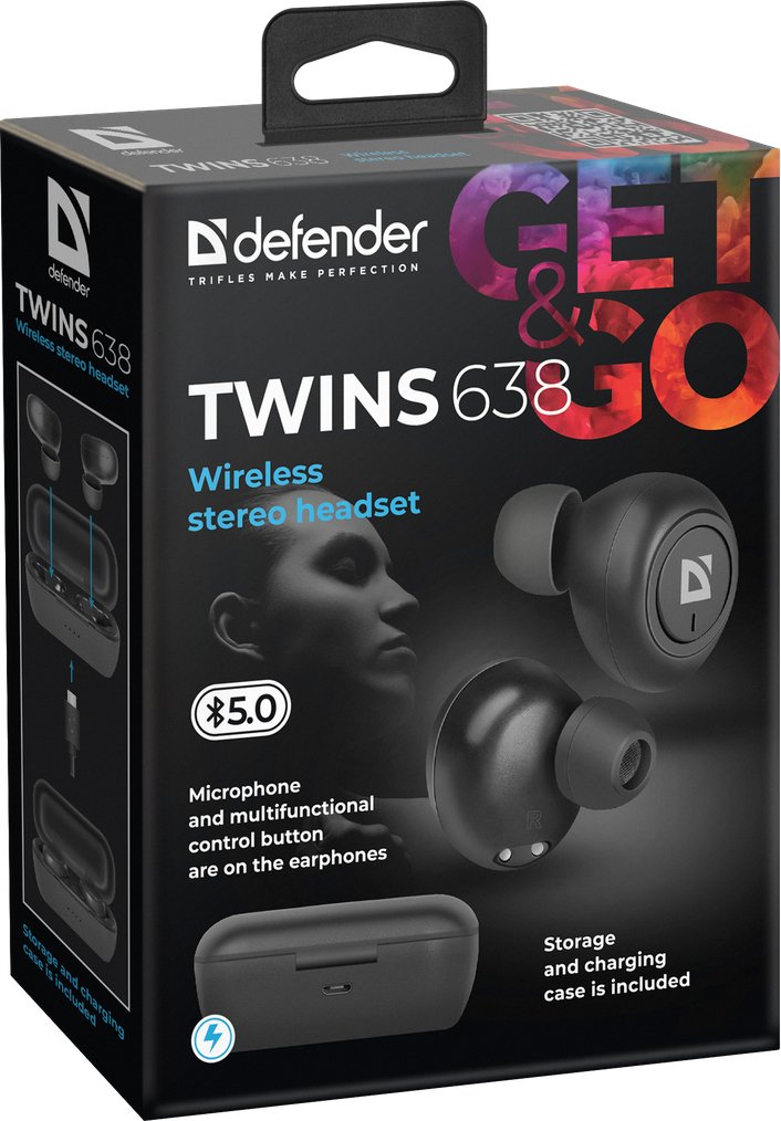 EAN 4714033636384 - Defender Twins 638 Auriculares Inalámbrico Dentro de oído Llamadas/Música Bluetooth Negro imagen 9