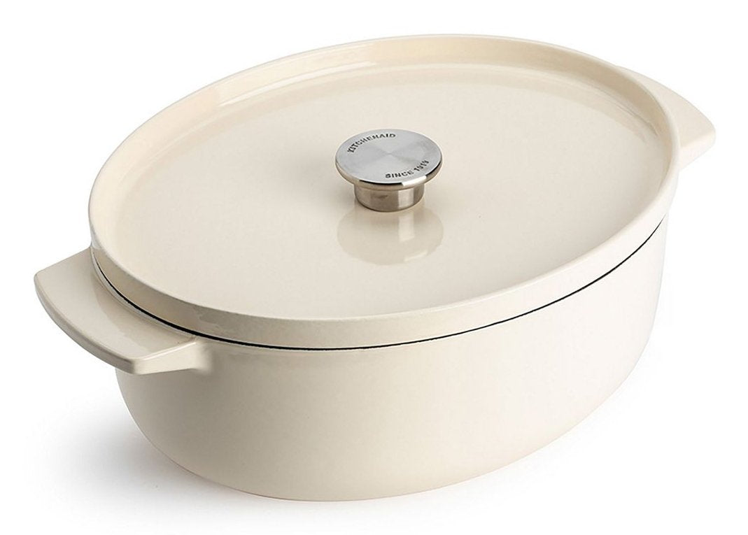 Kitchenaid Bräter Mit Deckel Gusseisen 30cm, Oval, Creme