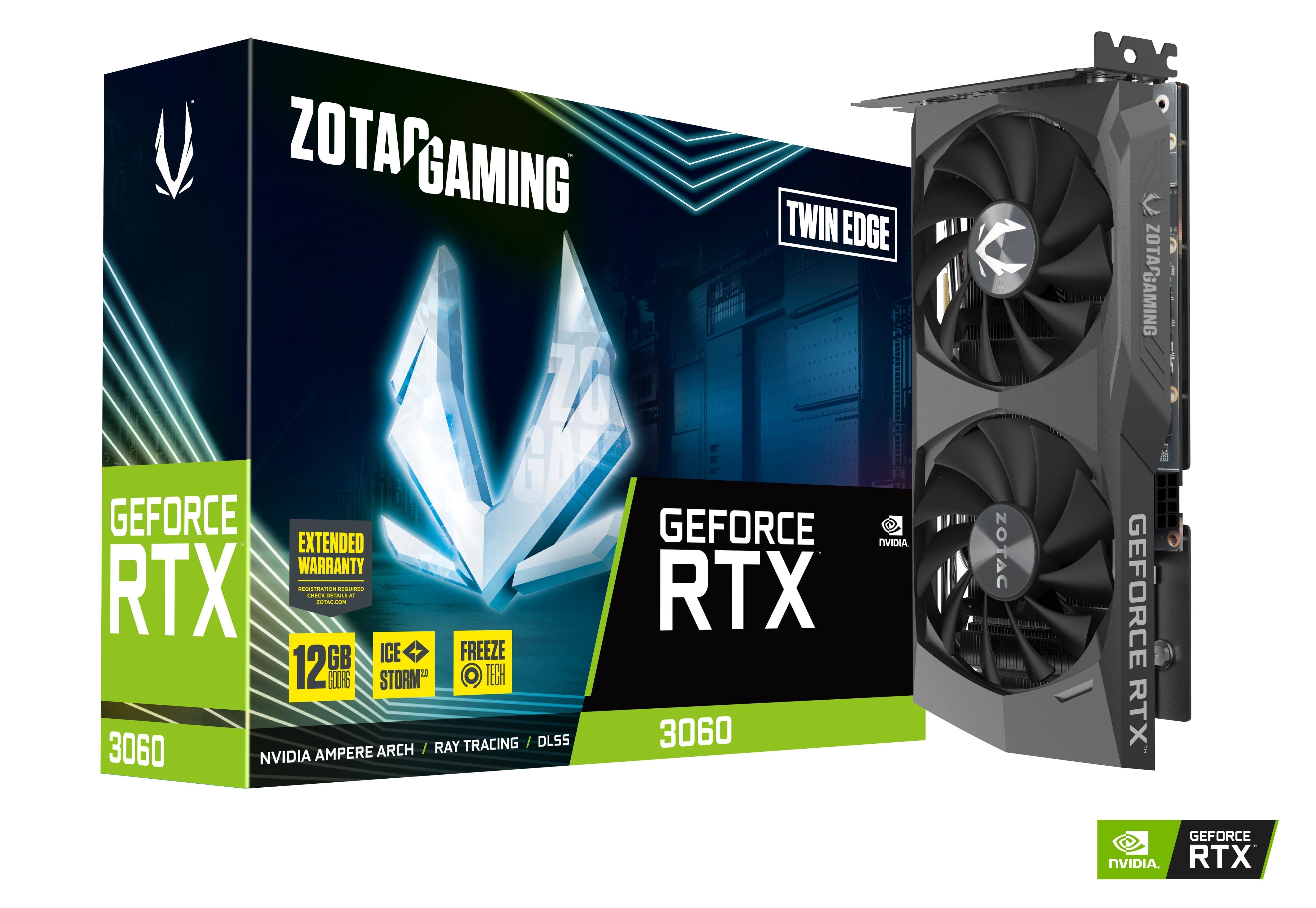 Tarjeta Gráfica Zotac Gaming Rtx 3060 Twin Edge 12 Gb Gddr6 Vga Zotac Rtx 3060 Twin Edge,Nv,Rtx3060,Gddr6,12gb,192bit,Hdmi+3dp,White Led,Premium Pack,Medium Pack,2 Ventiladores (Zt-A30600e-10m)