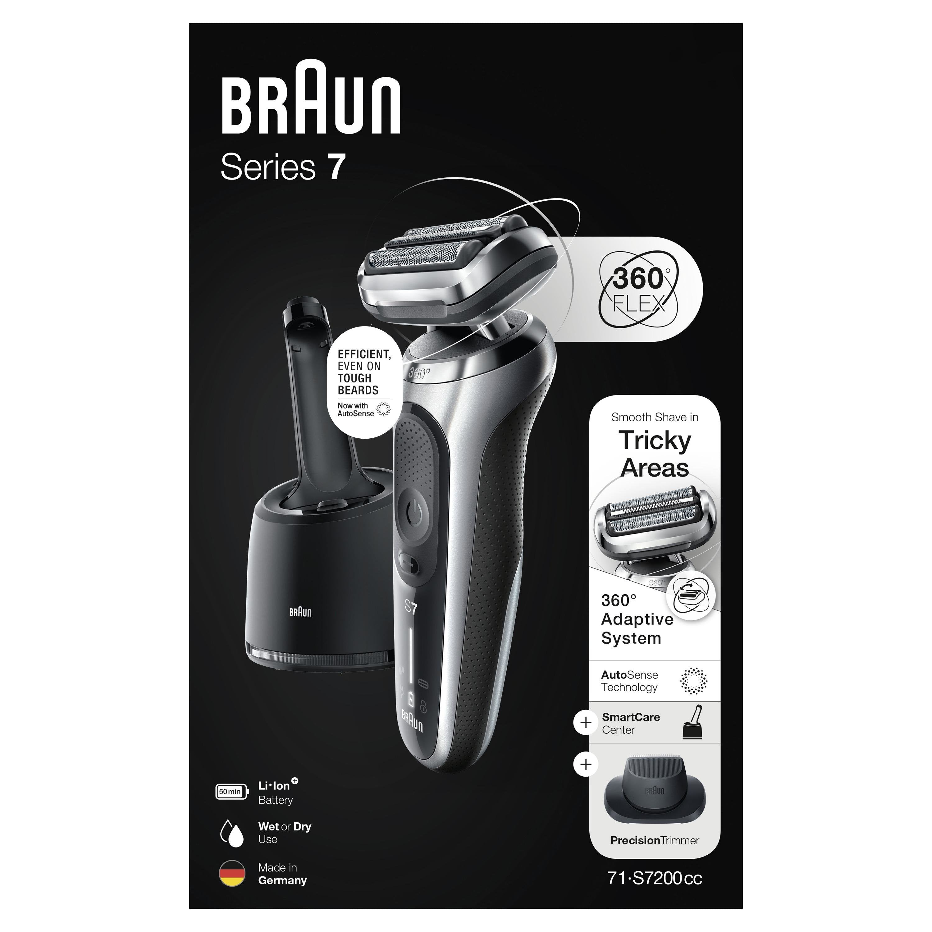 EAN 4210201433637 - Braun Series 7 71-S7200cc Máquina de afeitar de láminas Recortadora Negro, Plata imagen 9