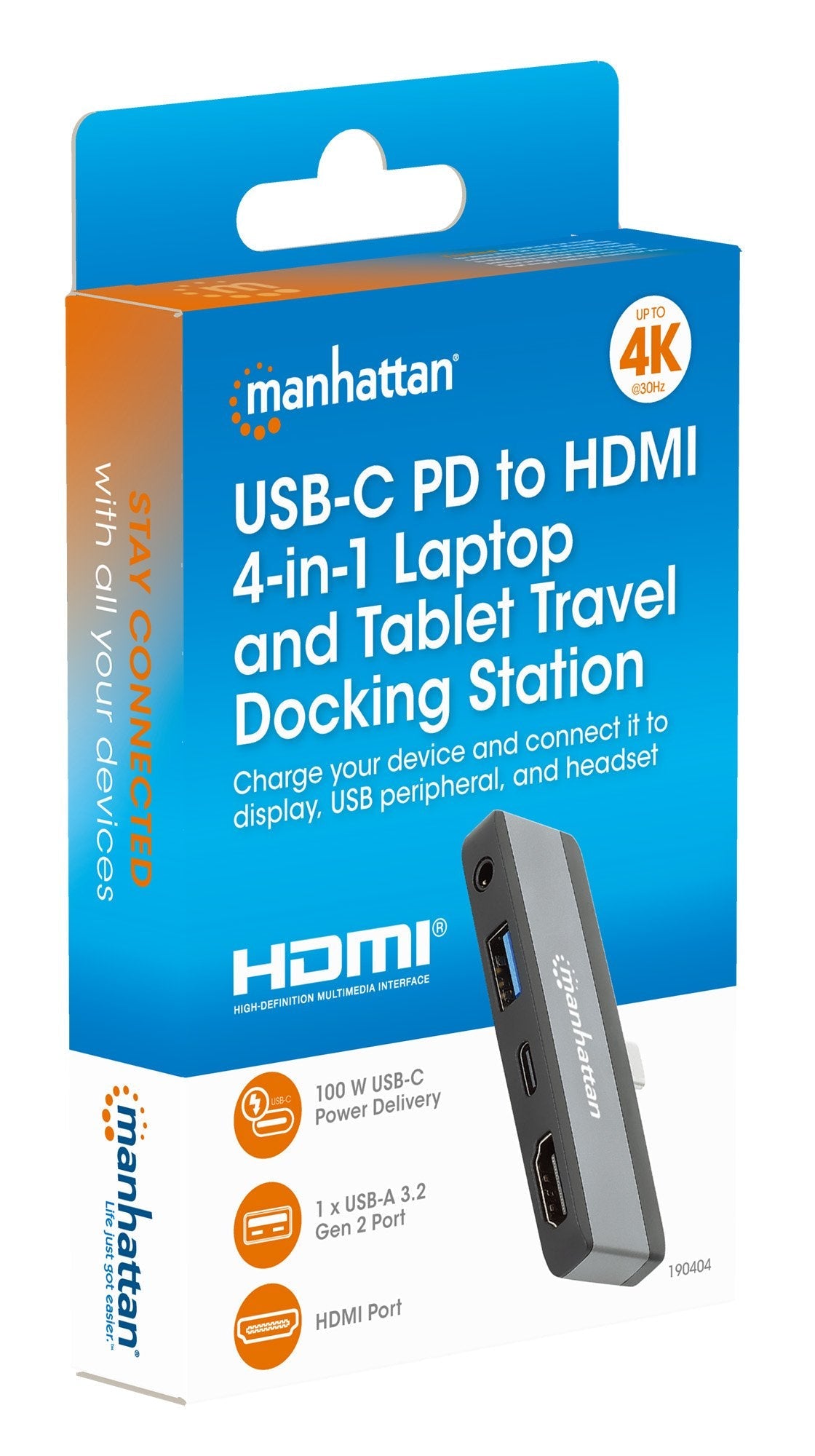 Manhattan 190404 Base Para Portátil Y Replicador De Puertos Alámbrico Usb 3.2 Gen 2 (3.1 Gen 2) Type-C Gris
