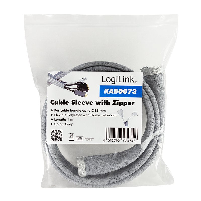 Logilink Manguera De Cable Con Cremallera Ø 50 Mm Grey 1m