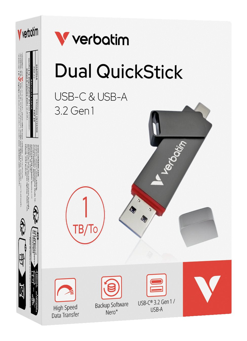Verbatim Dual Quickstick Unidad Flash Usb 1 Tb Usb Type-A / Usb Type-C 3.2 Gen 1 (3.1 Gen 1) Gris