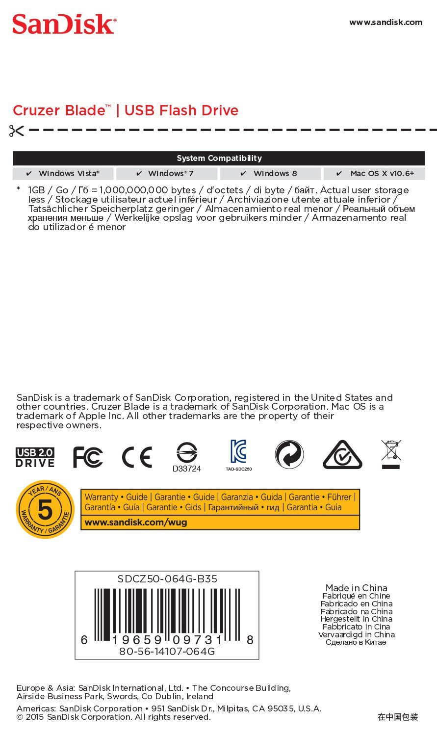 EAN 0619659097318 - SanDisk Cruzer Blade unidad flash USB 64 GB USB tipo A 2.0 Negro, Rojo imagen 5