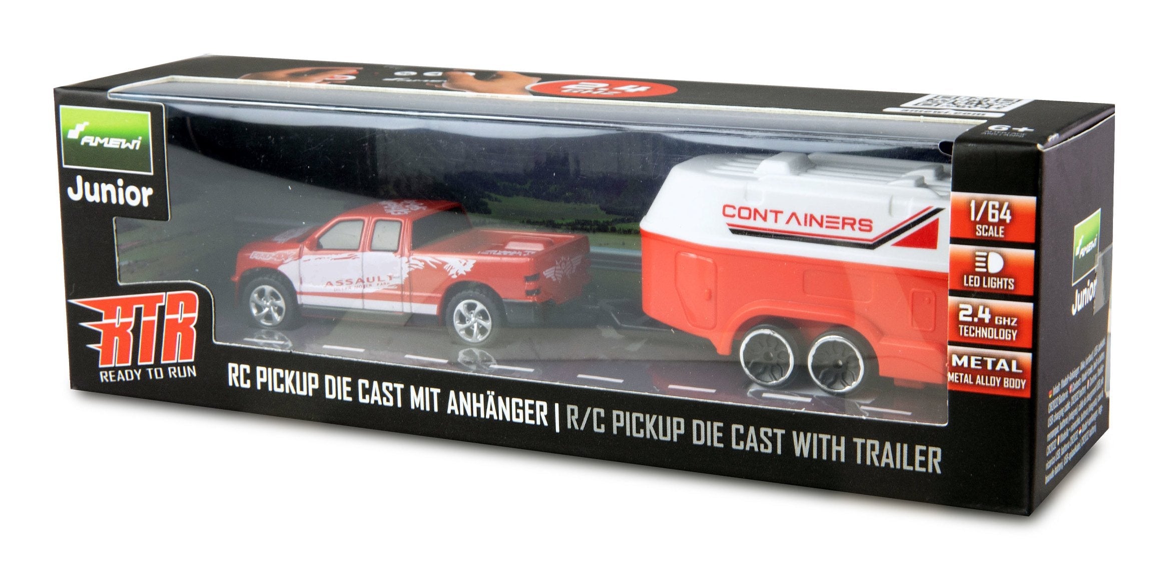 Amewi Rc Pickup Die Cam Con Pferdeanhänger 1:64 Rtr Rot