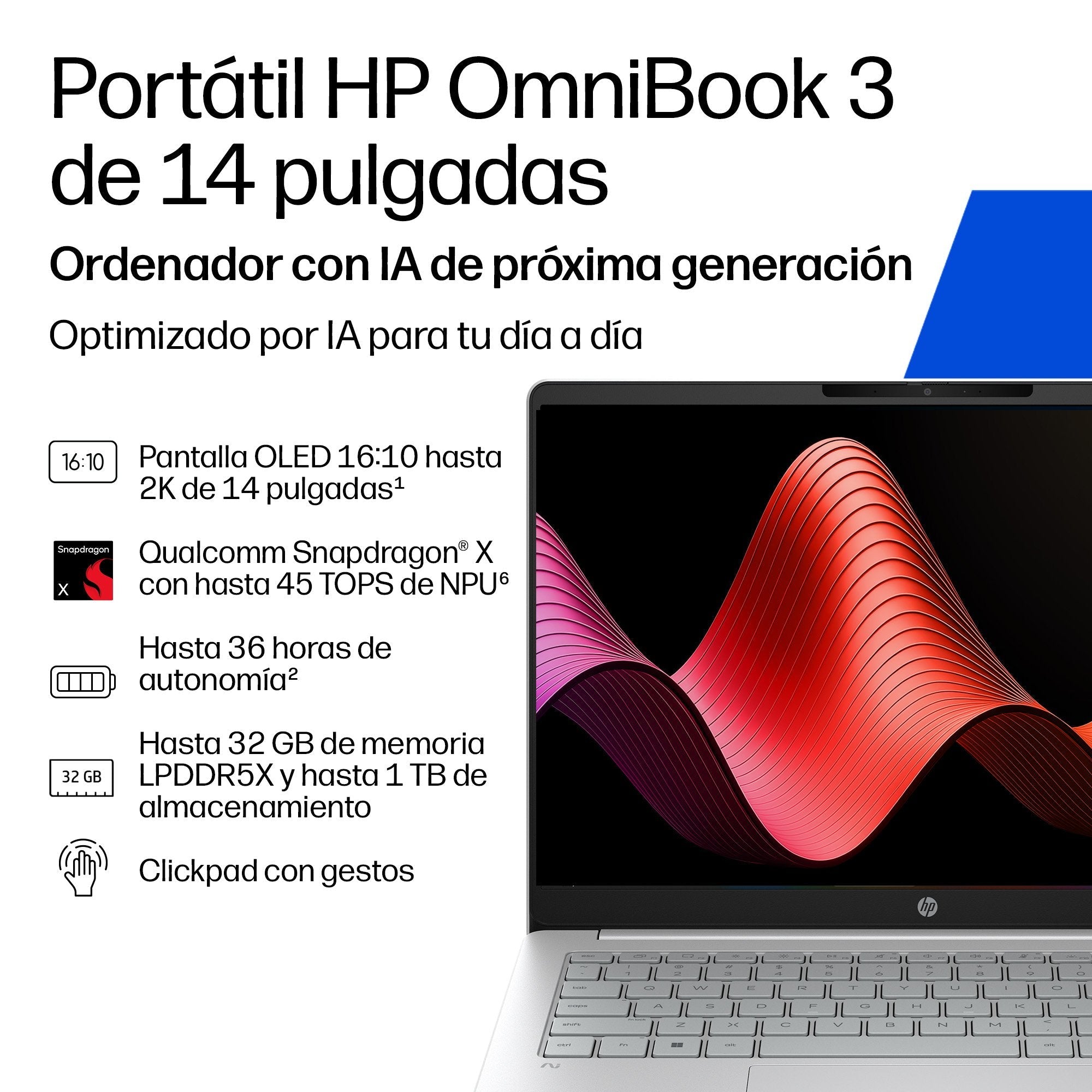 EAN 0821844595763 - HP OmniBook 3 Laptop Next Gen AI 14-hz0005nsx Copilot+ PC Snapdragon X1-26-100 Portátil 35,6 cm (14") 2K imagen 2