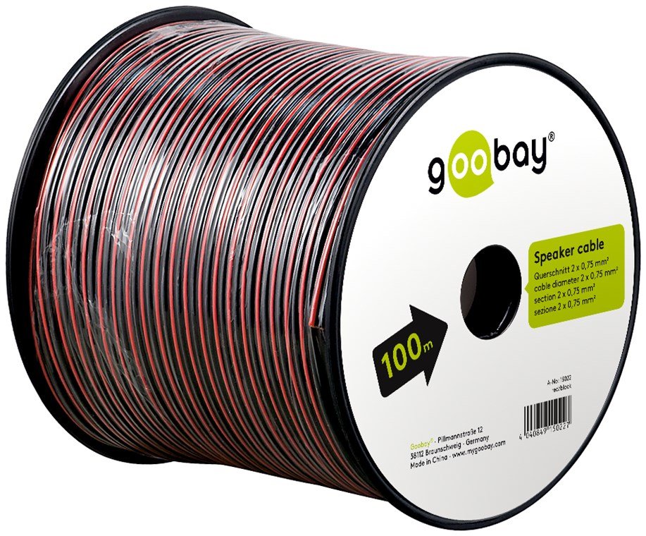 Bobina De 100 Metros Cable Altavoz Rojo-Negro 2x0,75mm Cca-Pvc Cpr Eca Goobay