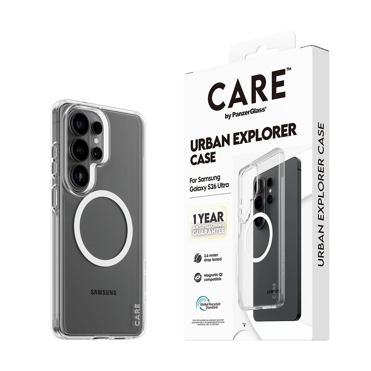 Panzerglass Care Urban Explorer Case Transp.W. Blanco Qi Samsung Galaxy S26 Ultra
