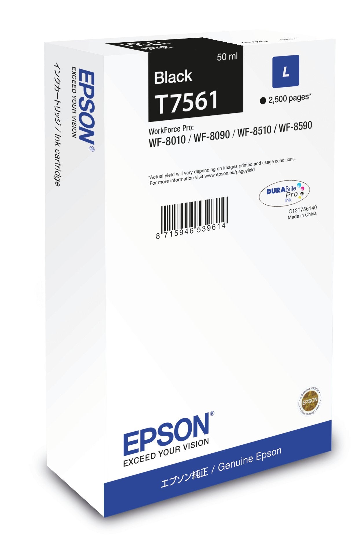 Cartucho Tinta Epson T7561 C13t756140 Negro L 2500 Paginas