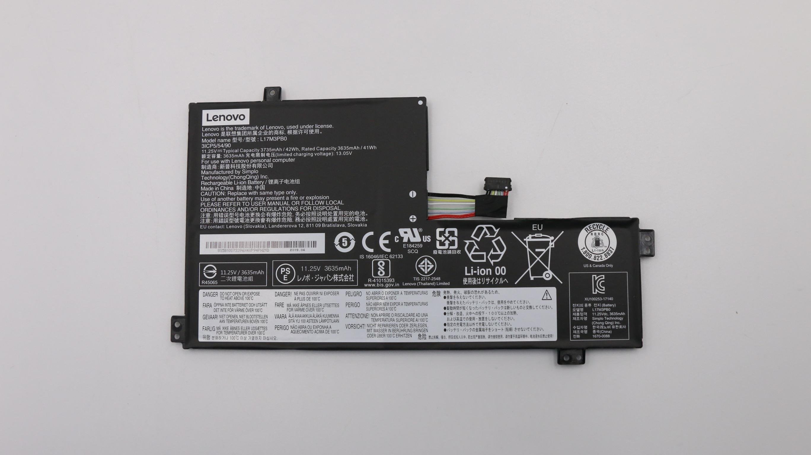 Battery 11.25v 42wh 3 Cell - 5b10s73396, Battery, Lenovo - Warranty: 3m