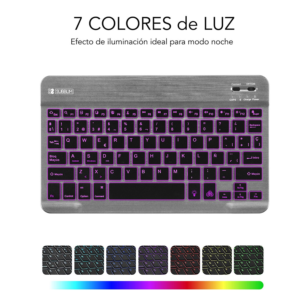 Teclado Bluetooth Subblim Sub-Kbt-Smbl31 Grey Bt3.0 Teclas Iluminadas Batería 420mah Compatible Multidispositivo