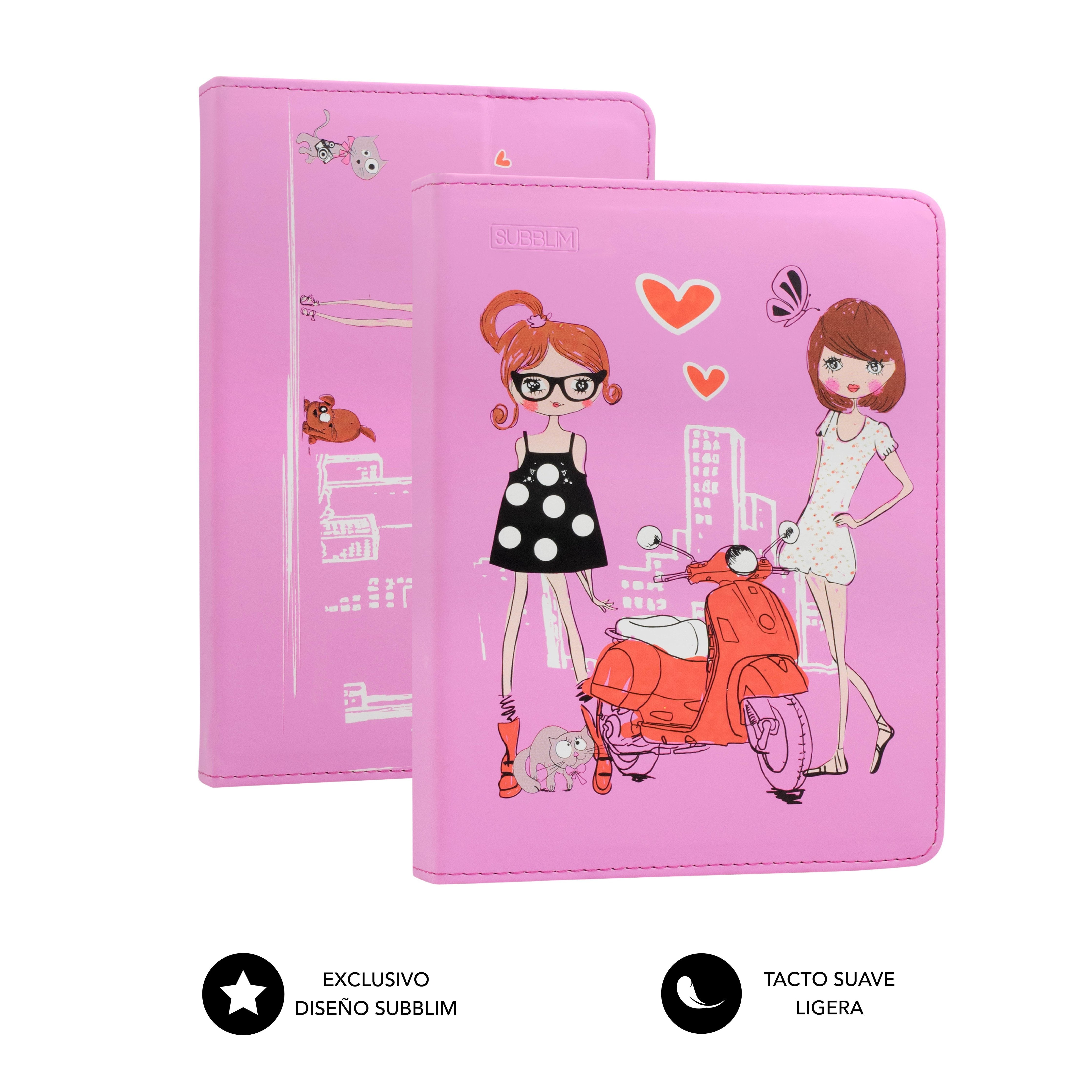 Funda Universal Subblim Trendy Fashion Girls Para Tablet Hasta 10.1'/25.6cm Exterior Símil Piel Interior Aterciopelado
