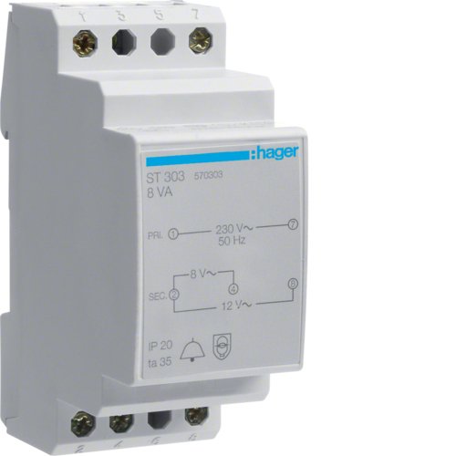 Hager Klingeltrafo 230v 8v U.12v St303 8va 2ple