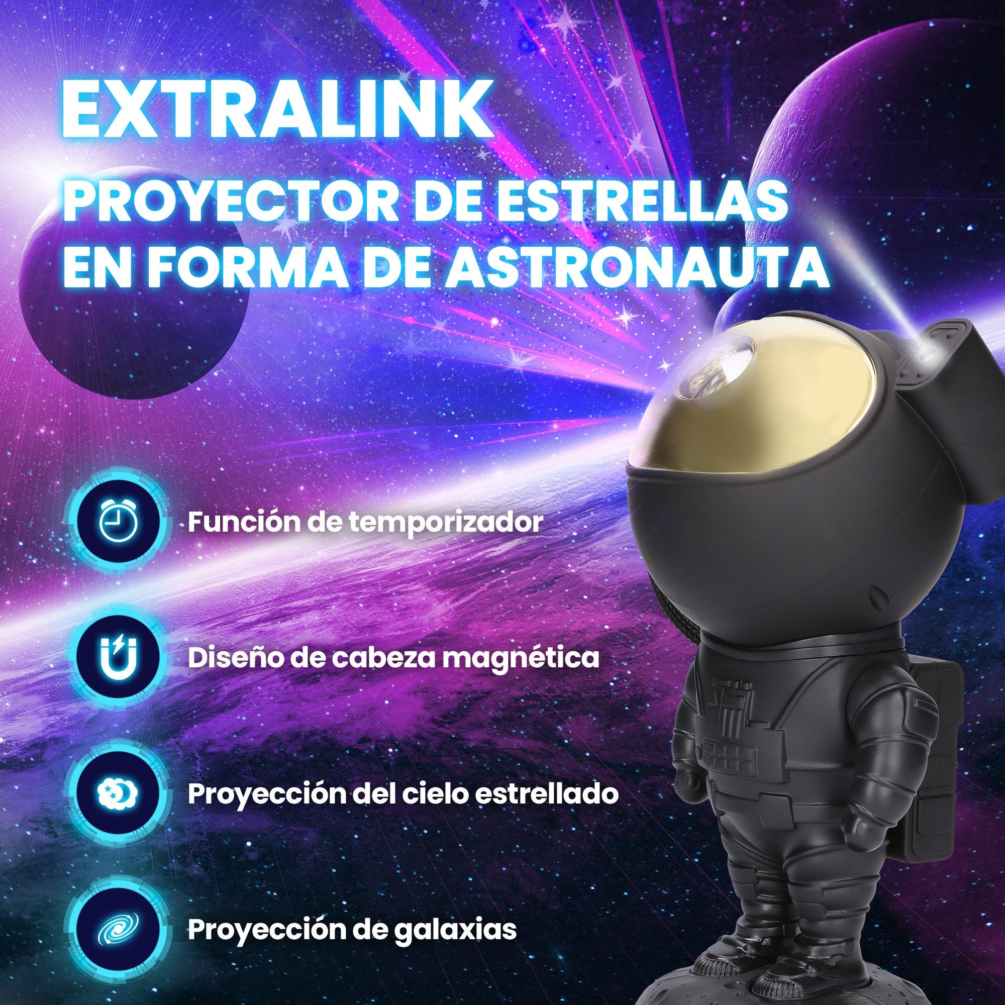 Extralink Home Astronauta Black Projektor Gwiazd 04