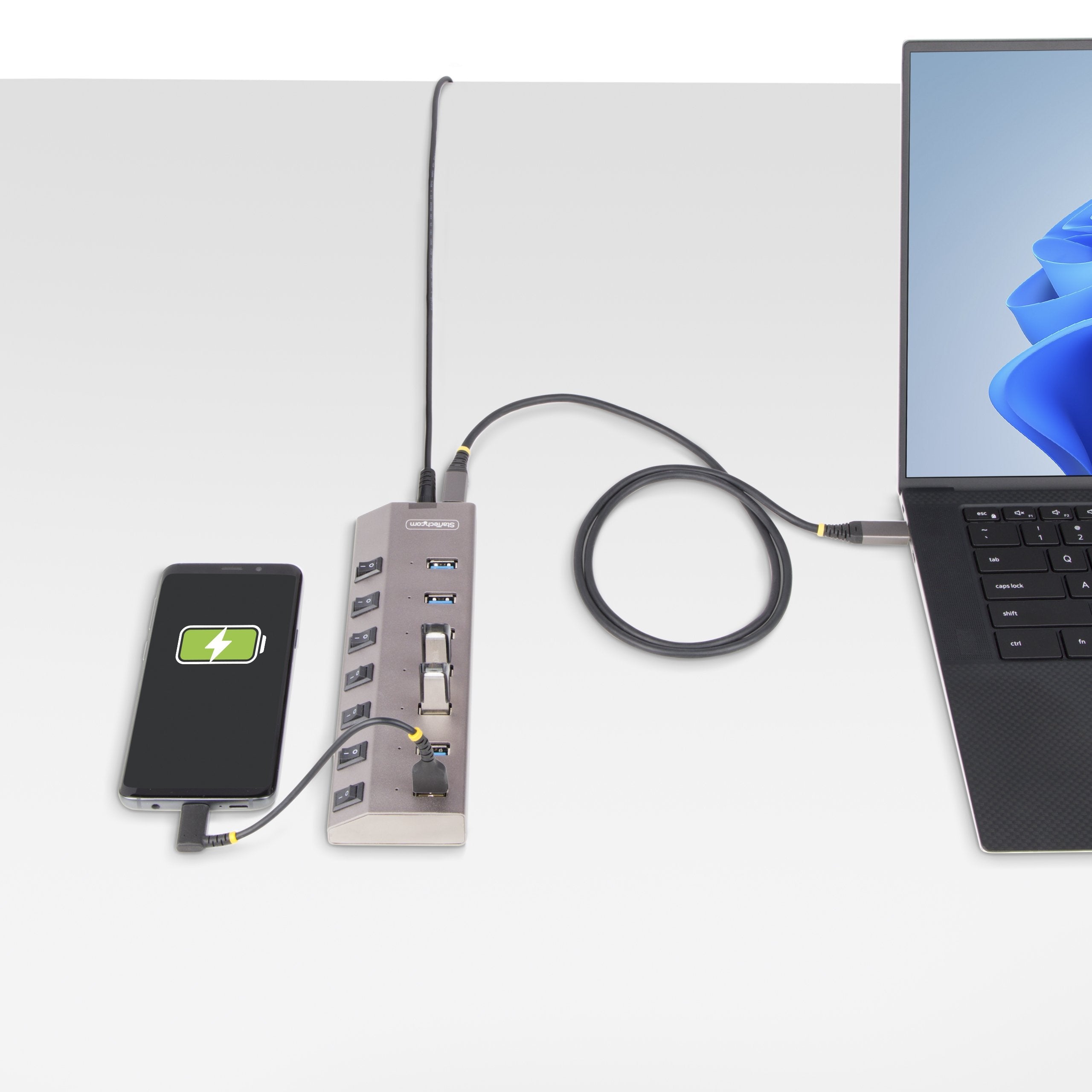 Startech.Com Hub Usb-C Autoalimentado De 7 Puertos Con Interruptores Individuales - Concentrador Usb 3.0 A 5 Gbps Con Fuente De Alimentación - Ladrón Usb Tipo C A Usb-A - Bc 1.2 (7-Port Self-Powered Usb-C Hub - With Individual On/Off Switch