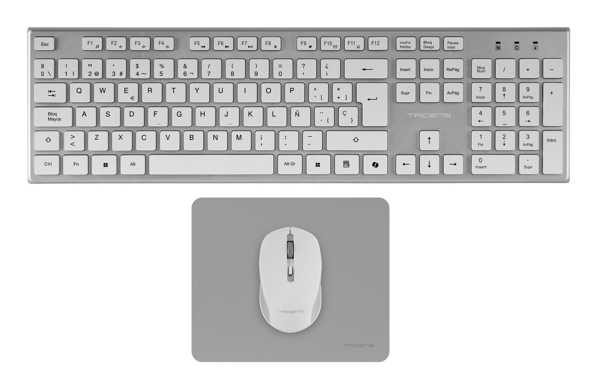 Teclado Mouse Y Alfombrilla Wireless Tacens Zenith Low Profile Tecla Copilot 3200dpi Color Blanco