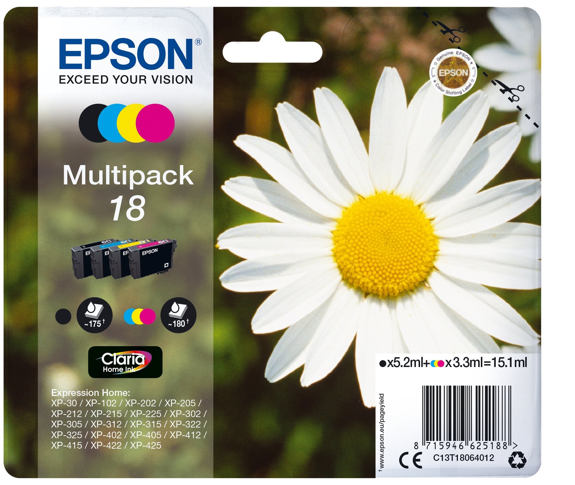 Tinta Original Epson 18 Multipack Paquete De 4 15.1 Ml Negro, Amarillo, Cian, Magenta