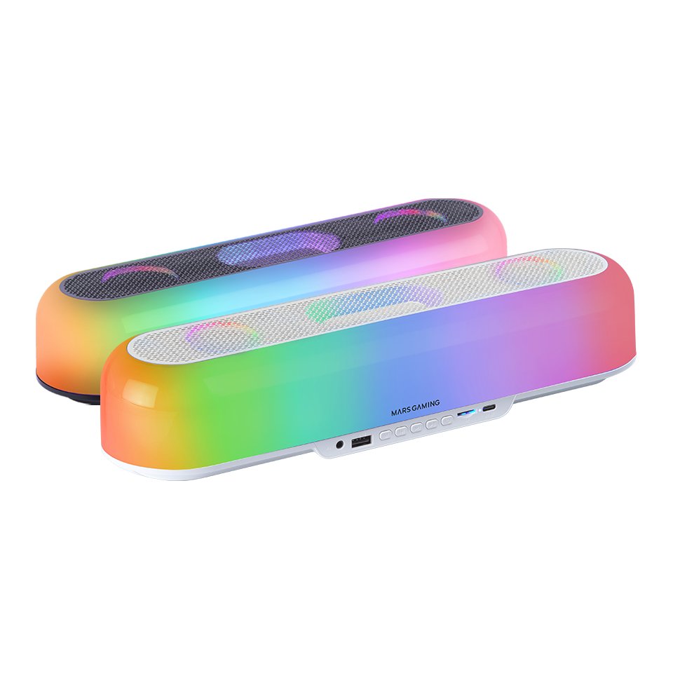 Barra Sonido Bluetooth Rgb Msb-Orb Rgb 360º Blanco Mars Gaming 20w/ Bluetooth 5.2, Aux-In, Fm Y Transflash/ Iluminación Rgb 360º/ Batería De 2400mah