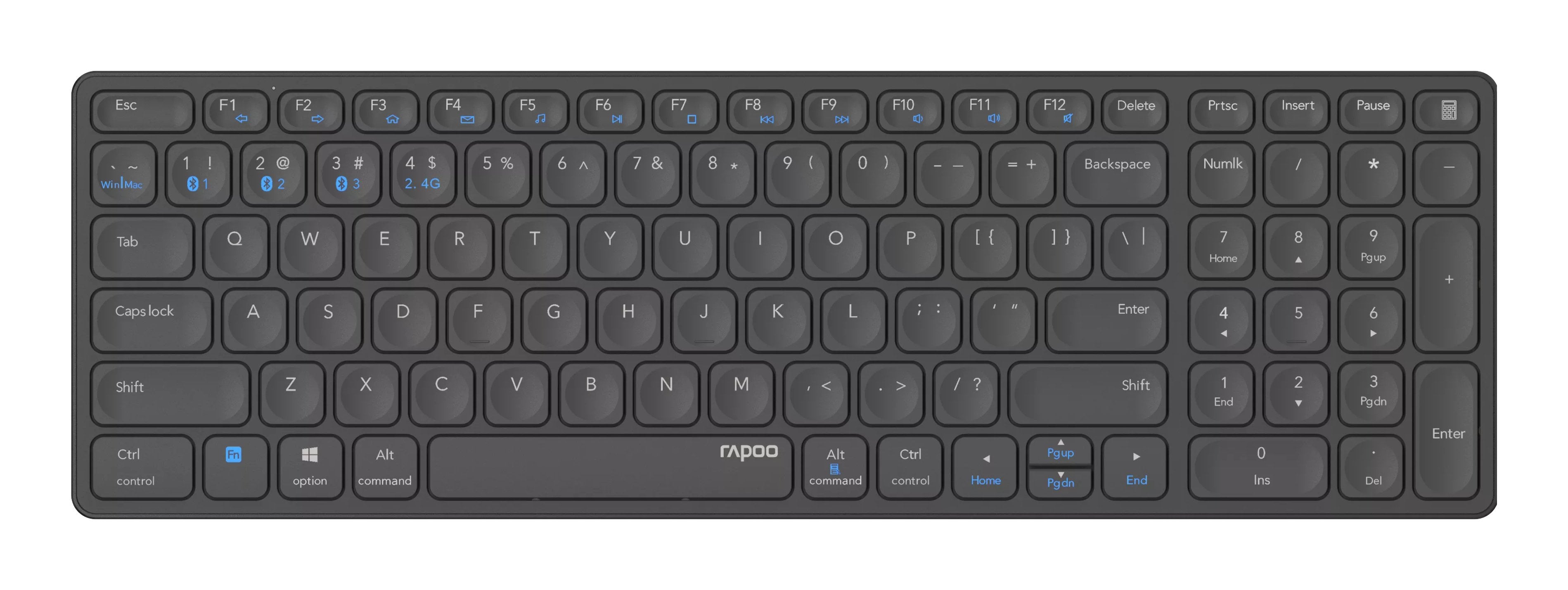 Teclado Rapoo Wireless Y Bluetooth E9700m Portugues 2.4ghz Bt 3.0 5.0 DiseãO Ultrafino Bateria