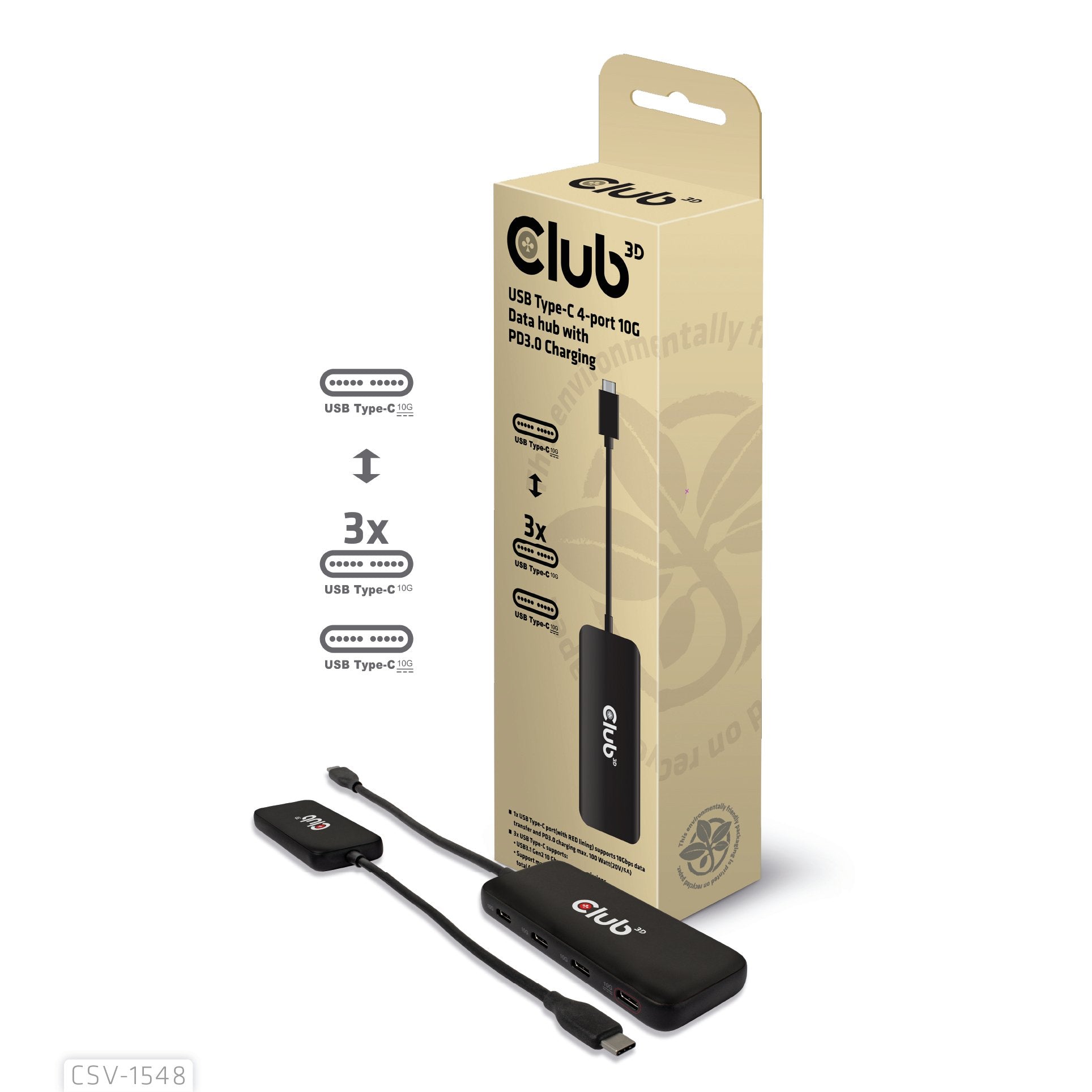 Club3d Usb-Hub Typ C > 4x Usb Typ C 10gbps + 100w Pd M H Retail