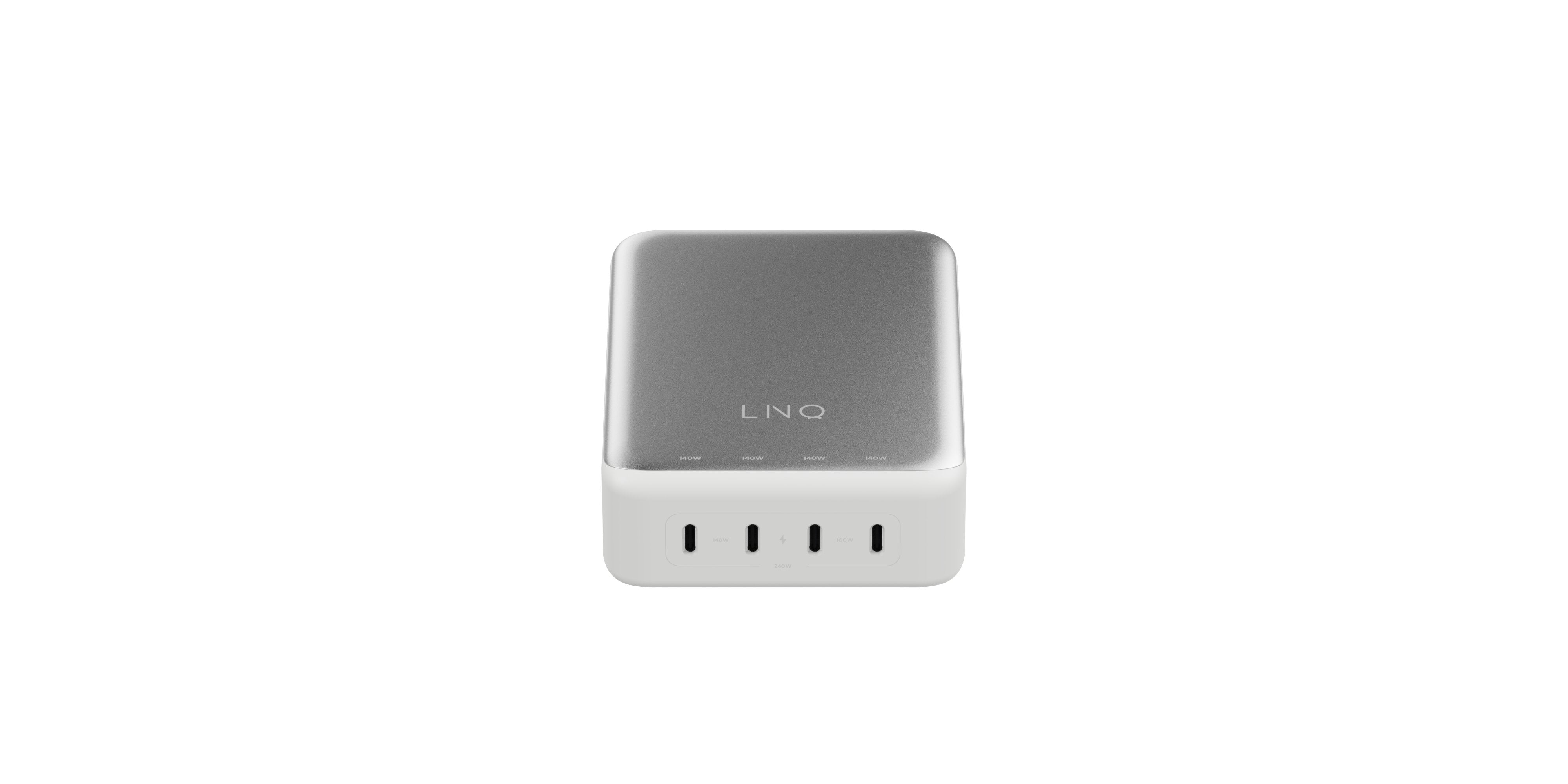 Cargador Escritorio 4xusb-C 240w Gan2 Plata Linq Hasta 240w/ 4xusb-C Pd/ 140w Máximo Por Puerto