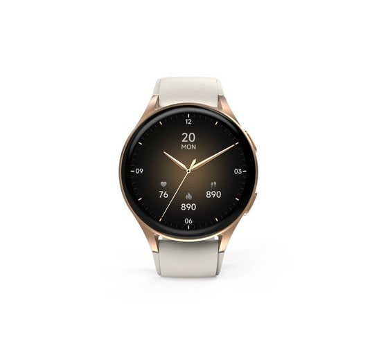 Hama Smartwatch 8900, Gps, Amoled 1.3, Zlota Koperta, Bezowy Pasek Silikonowy