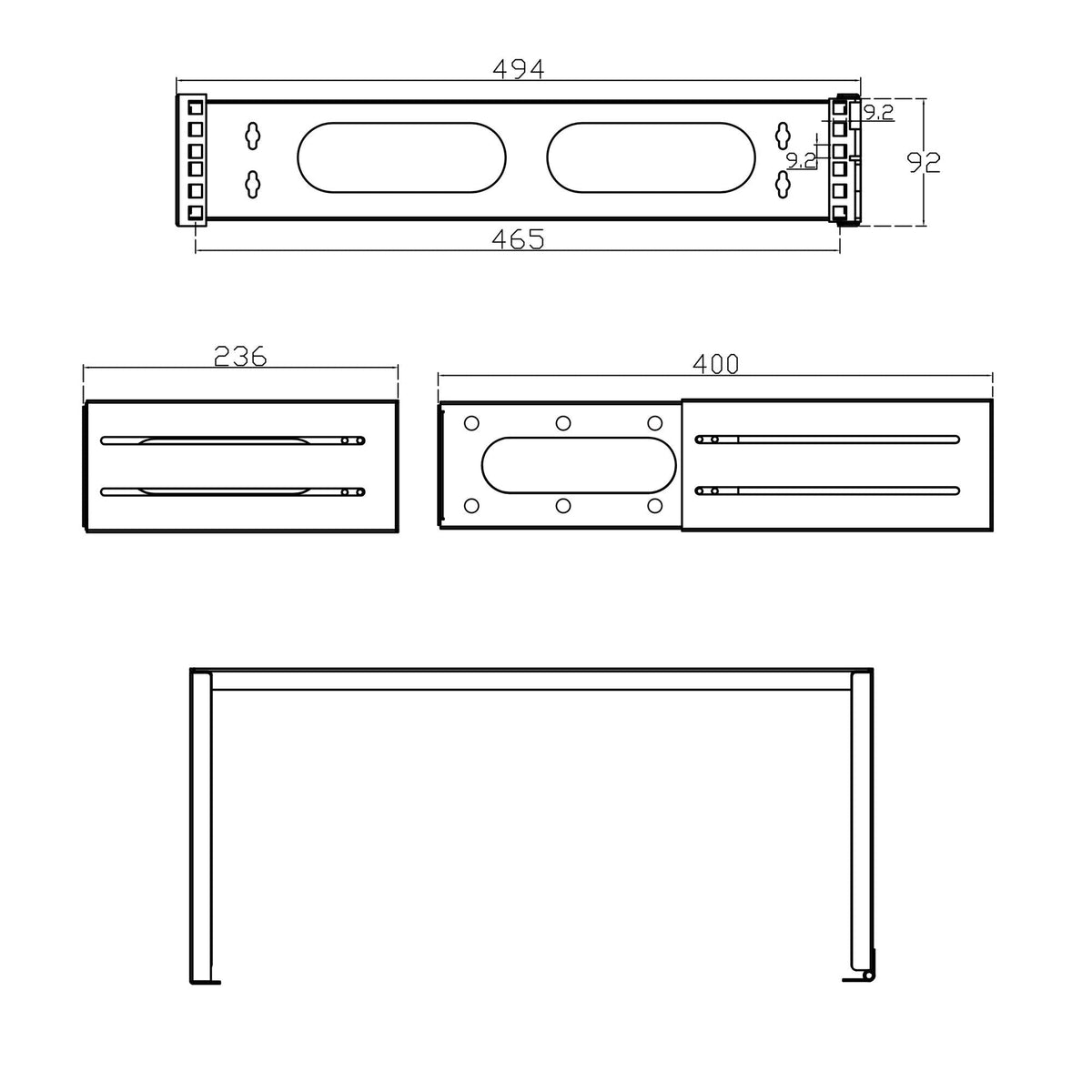 Rack Plegable Inline De 19", 2u, 24-40 Cm De Profundidad, Negro