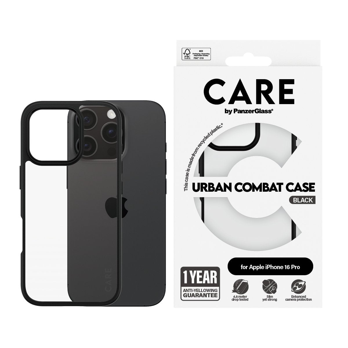 EAN 5715685004285 - PanzerGlass CARE™ by ® Urban Combat Case Transparent w. Black Frame iPhone 16 Pro funda para teléfono móv imagen 2