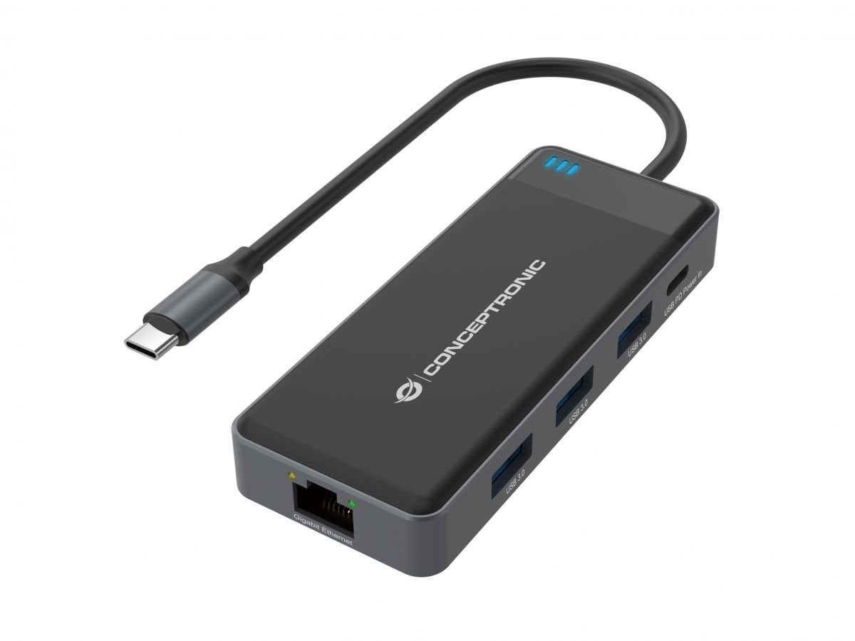 Adaptador Usb-C 7in1 Conceptronic Hdmix2 Usb-C Pd 100w Usb-A Rj45 Gigabit Donn14g