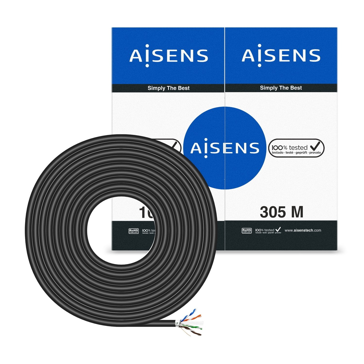 Aisens Bobina Cable Exterior Rj45 Cat.6 Ftp Rigido Awg24 - 305m - Negro