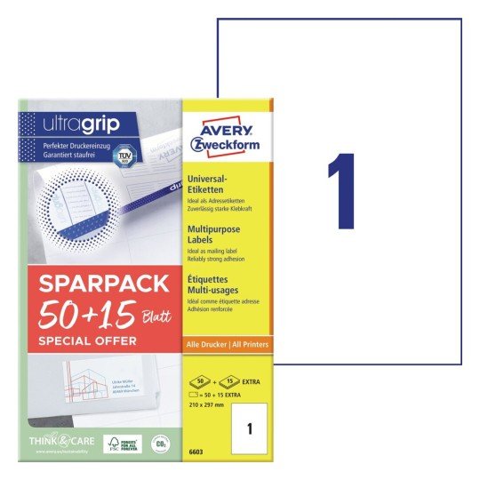 Avery Zweckform Etiquetas 6603 Blanco 210,0 X 297,0 Mm