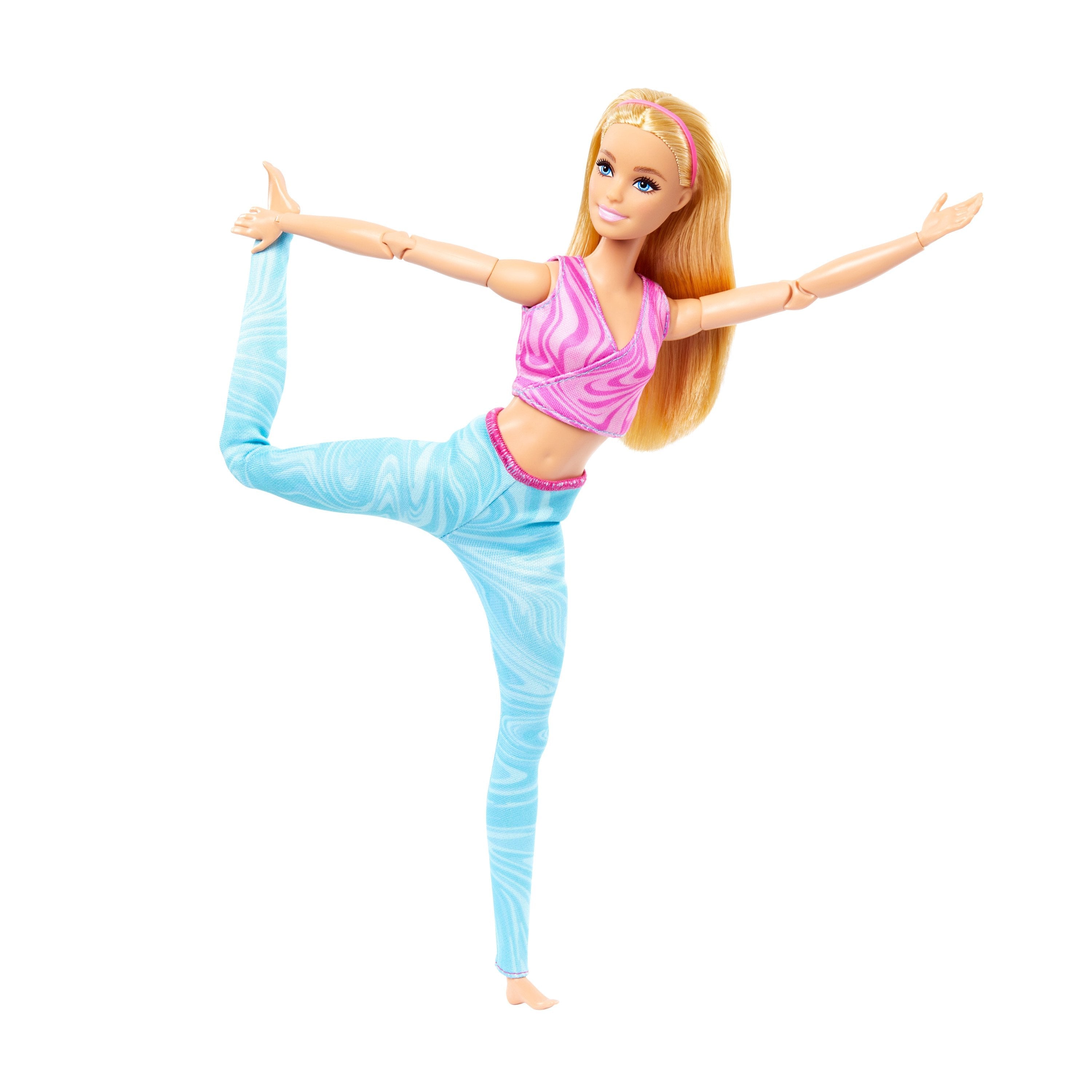 Muñeca Mattel Barbie Made To Move Con Top Deportivo Rosa Y Pantalones De Yoga Azules