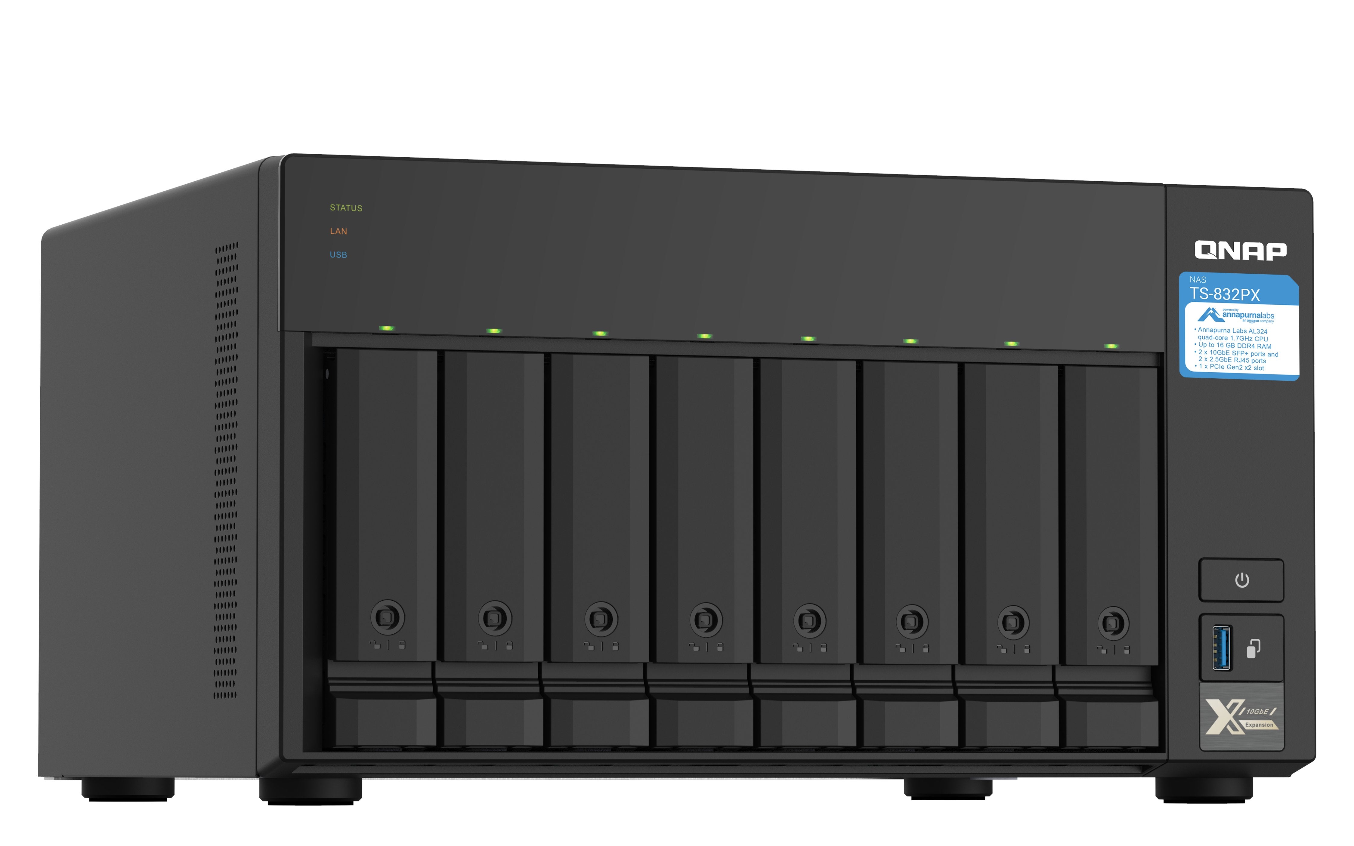 EAN 4713213518182 - QNAP TS-832PX NAS Torre Annapurna Labs AL324 4 GB DDR4 0 TB QNAP Turbo System Aluminio, Negro imagen 2