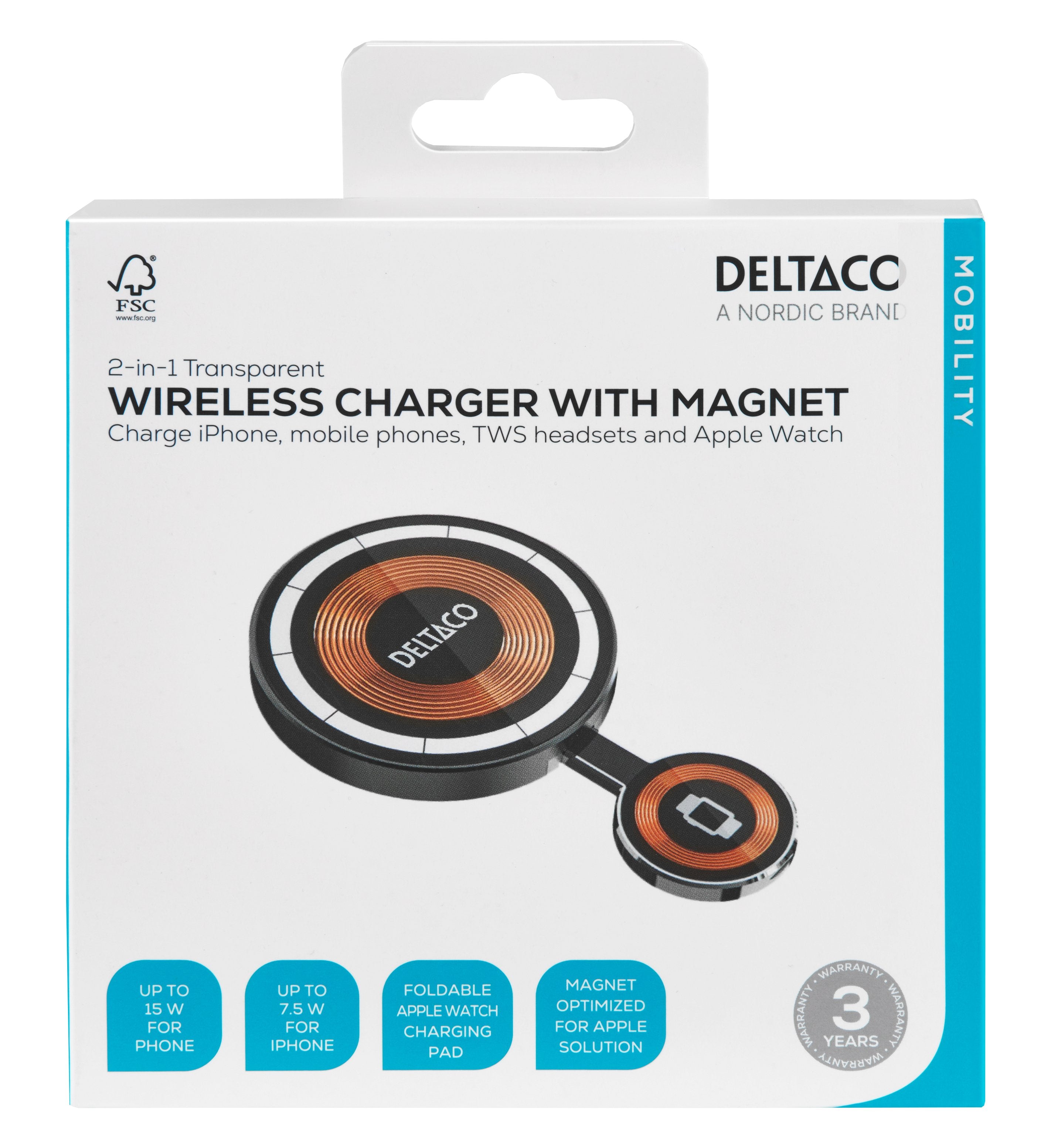 EAN 7333048065025 - Deltaco QI-1046 cargador de dispositivo móvil Auriculares, Smartphone, Reloj inteligente Transparente USB imagen 7