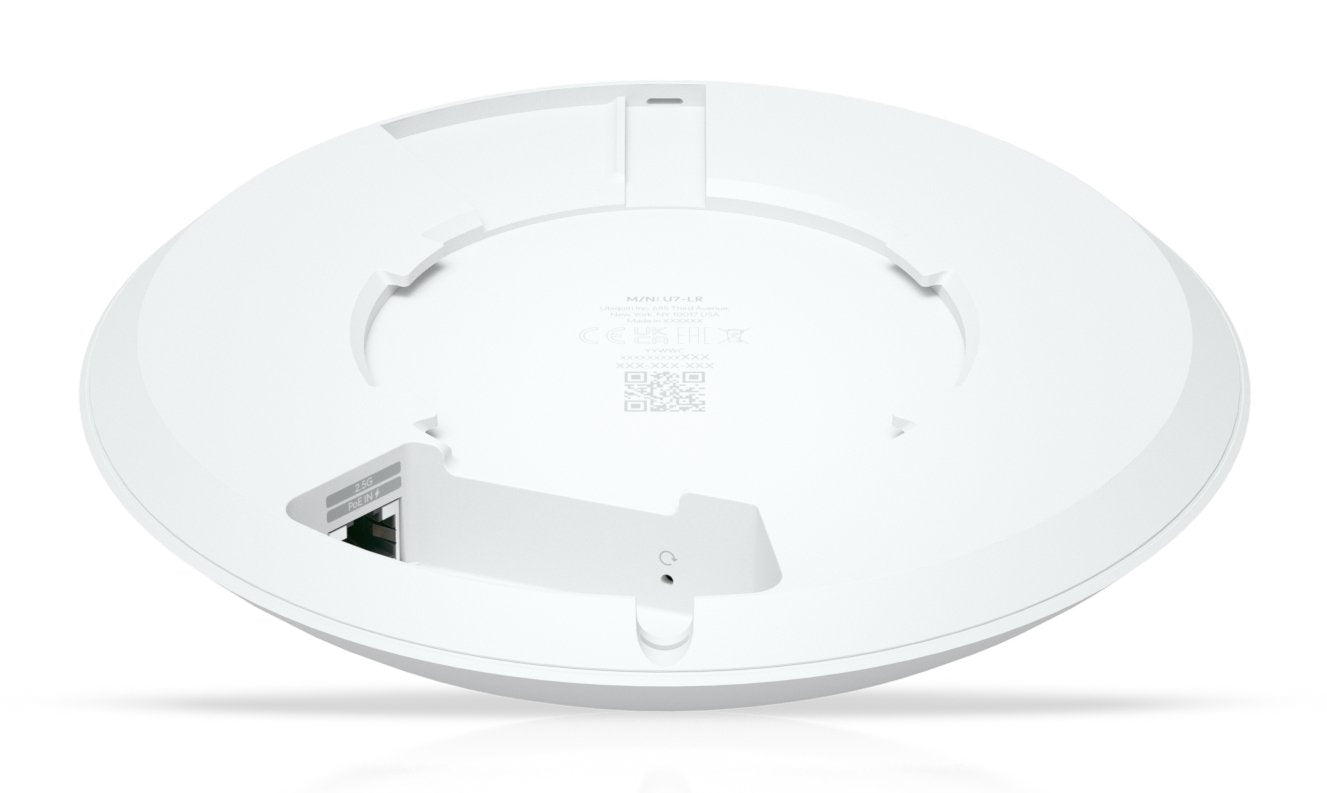 Ubiquiti U7-Lr Punto De Acceso Poe Wifi 7 3 X 3 De Largo Alcance Hasta 160m Cuadrados. MÁ S De 300 Clientes. Ganancia De 6dbi En 5ghz Y 4 Dbi En 2,4