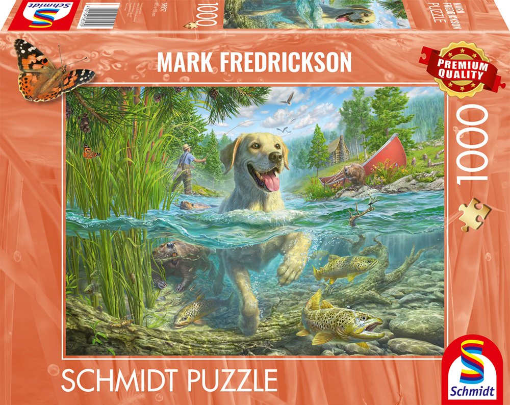 Puzzle De 1000 Piezas De Mark Fredrickson: Dog Love: Labrador Amarillo En Busca De Peces 58557