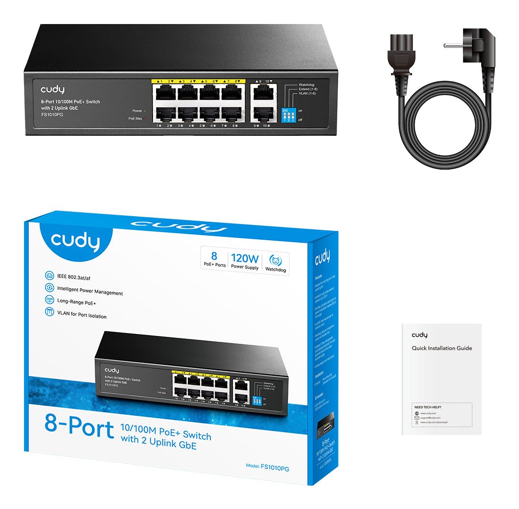 EAN 6971690791254 - Cudy FS1010PG switch No administrado Fast Ethernet (10/100) Energía sobre Ethernet (PoE) Negro imagen 2