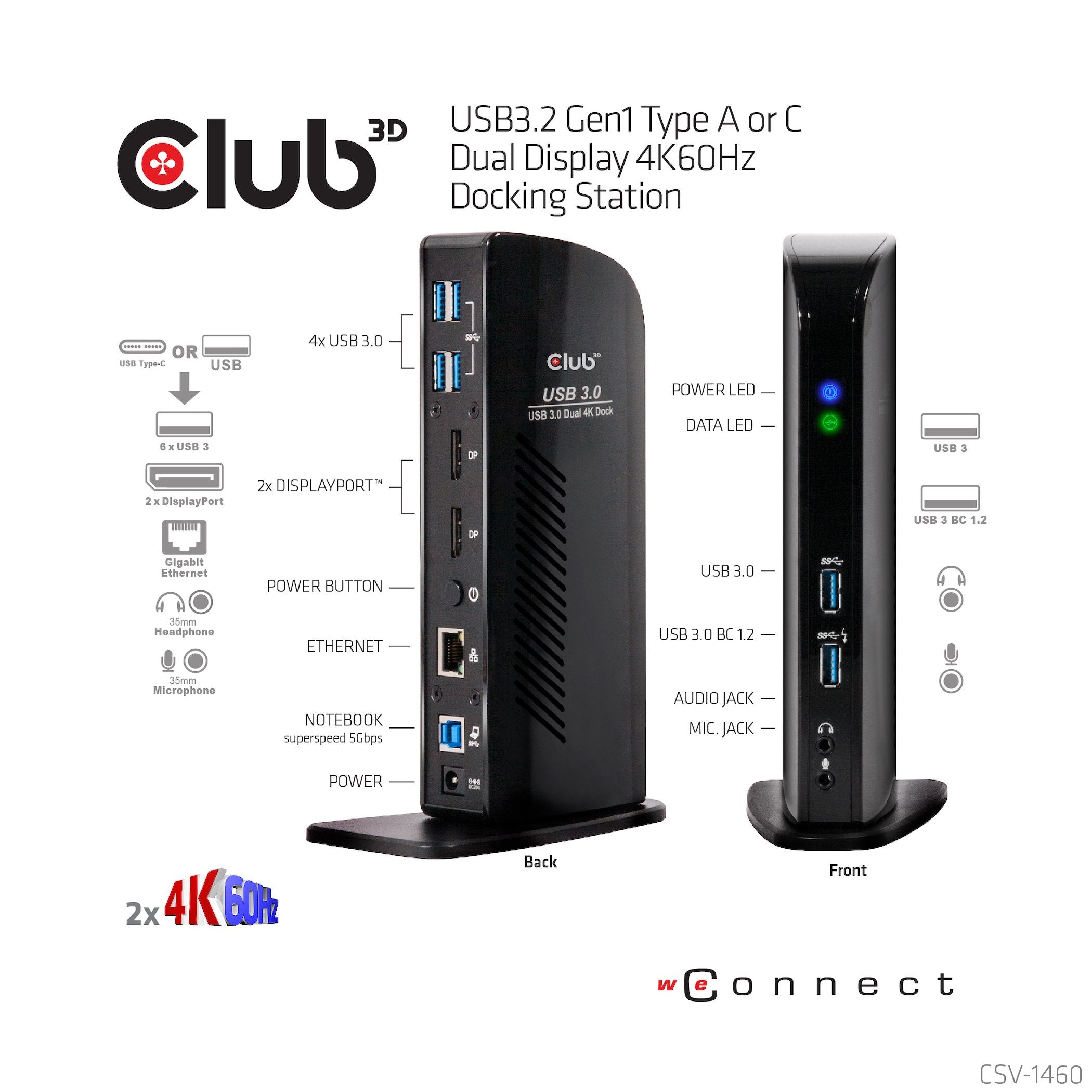 EAN 8719214470777 - CLUB3D CSV-1460 base para portátil y replicador de puertos Acoplamiento USB 3.2 Gen 1 (3.1 Gen 1) Type-B imagen 10