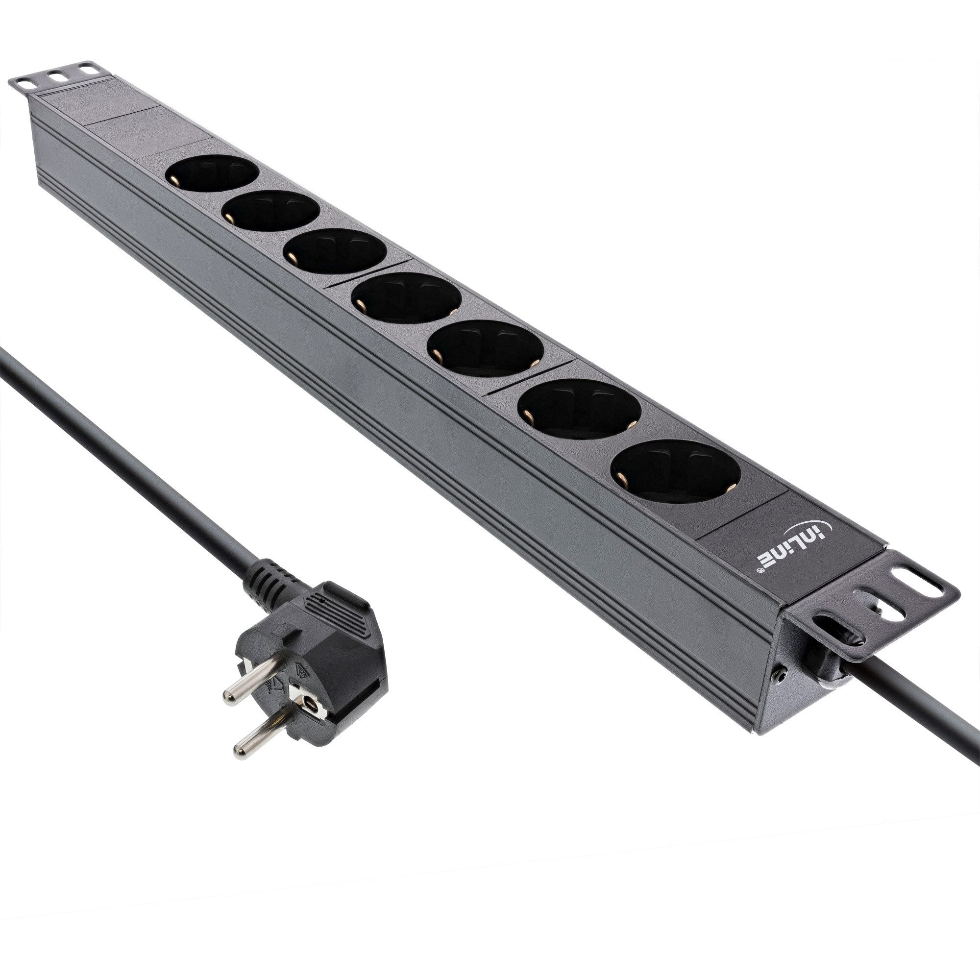 Regleta Inline De 19", Contacto De Protección De 7 Contactos, Sin Interruptor, 2 M, Negro