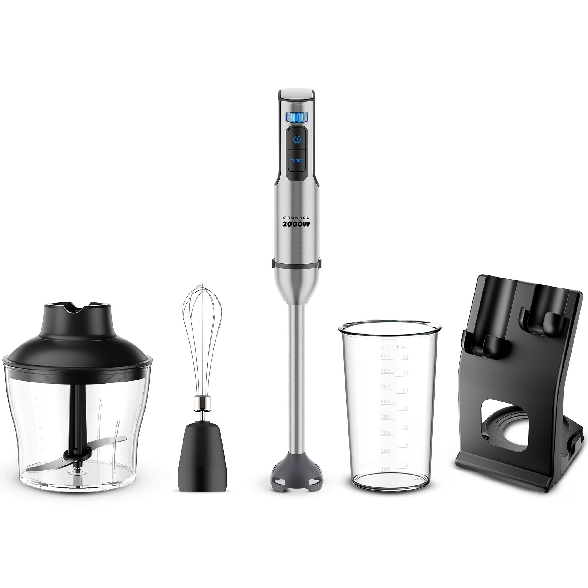 Batidora De Mano Grunkel Bm-2000set 2000w Capacidad 0.8l Incluye Vaso, Picadora, Varilla Y Soporte