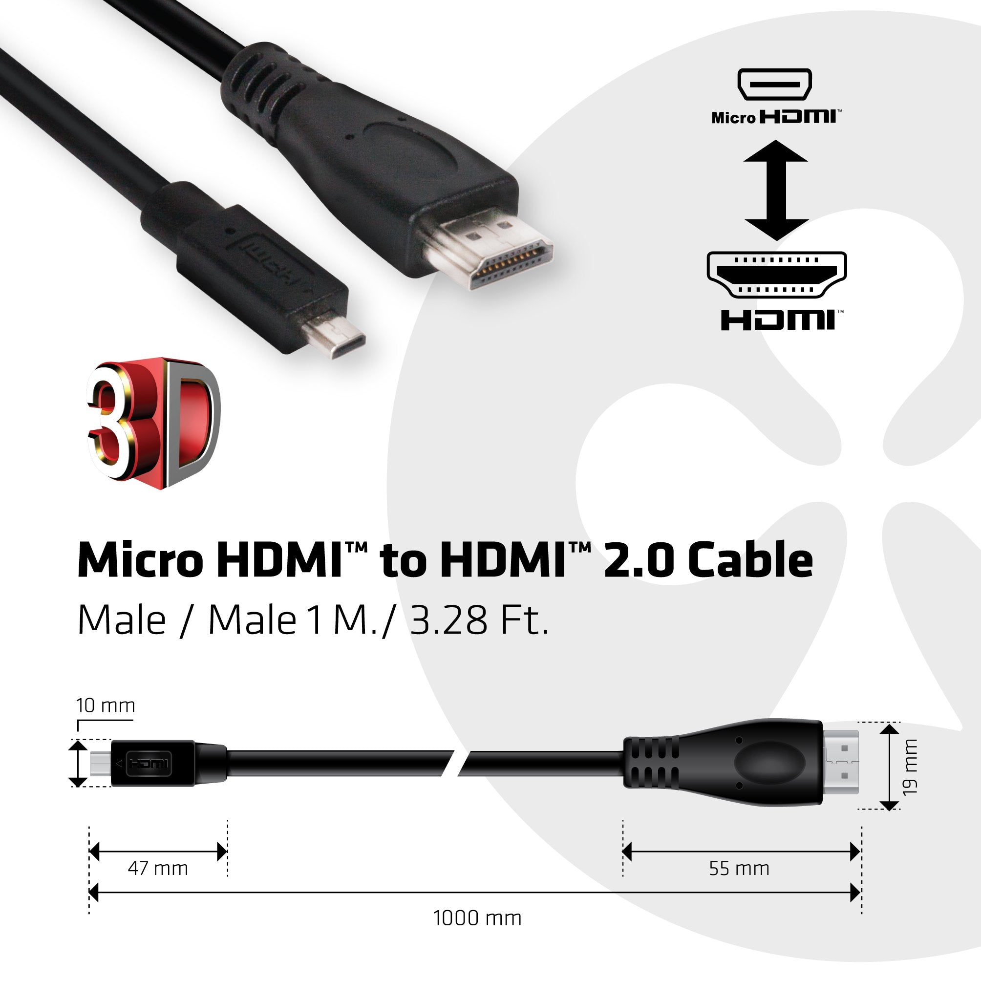 EAN 8719214470678 - CLUB3D CAC-1351 cable HDMI HDMI tipo D (Micro) HDMI tipo A (Estándar) Negro imagen 3