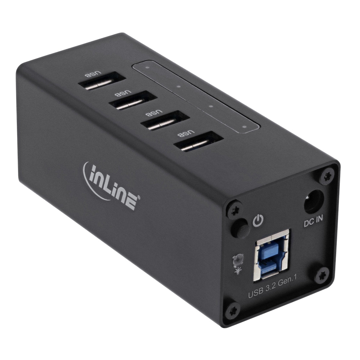 Hub Inline Usb 3.2 Gen.1 De 4 Puertos Con Carcasa De Aluminio Y Fuente De Alimentación De 2,5 A, Negro