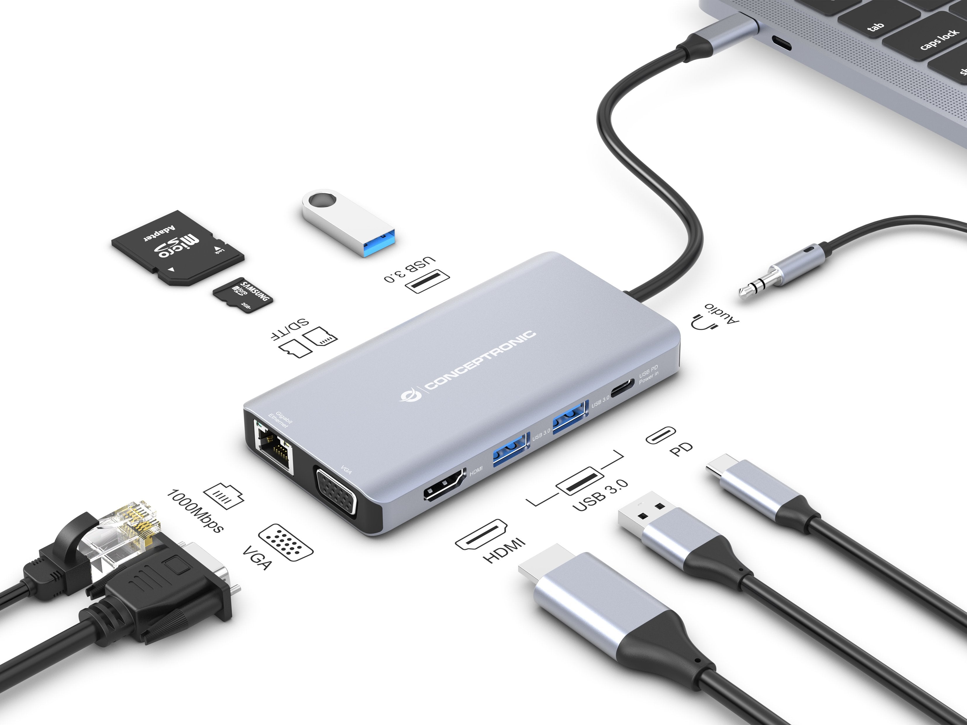 EAN 4015867230893 - Conceptronic DONN20G Alámbrico USB 3.2 Gen 1 (3.1 Gen 1) Type-C Gris imagen 5