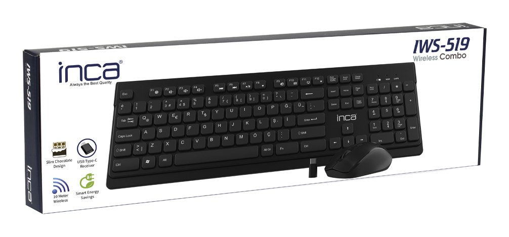 Teclado Turco + Ratón Inca Iws-519 Rf Inalámbrico Qwerty Negro