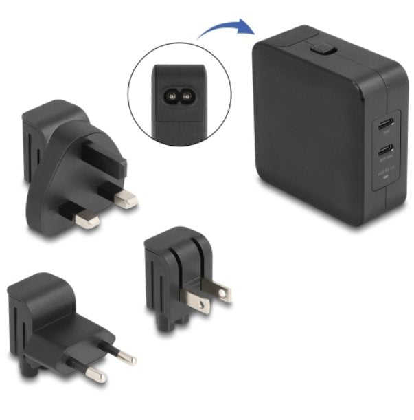 Usb Gan Cargador 2 X Usb Type-C Pd 3.0 Mit 65 W Inklusive Strom-Adapter Für Eu Us Uk
