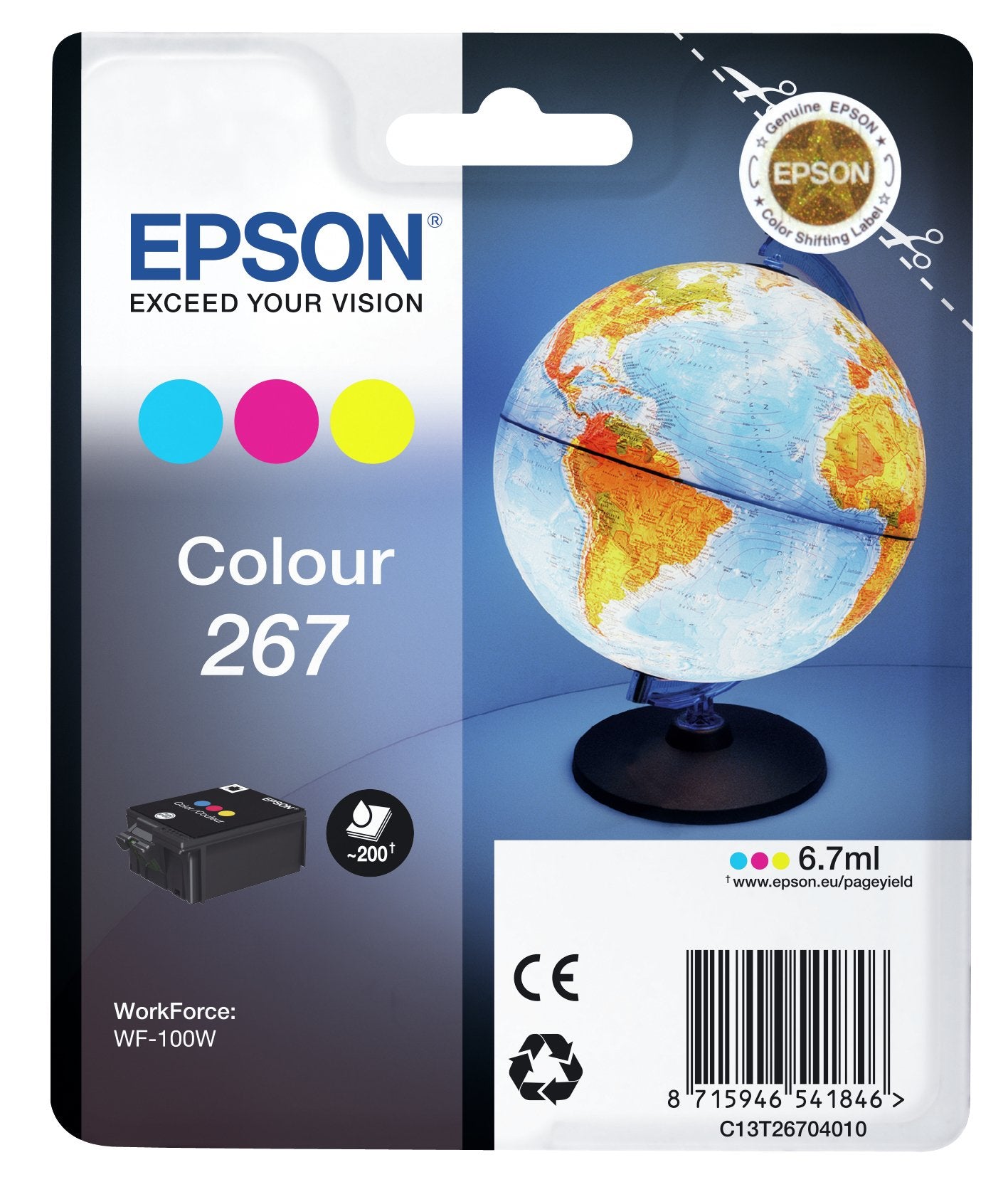 EAN 8715946541846 - Epson Globe C13T26704010 cartucho de tinta 1 pieza(s) Original Cian, Magenta, Amarillo imagen 1
