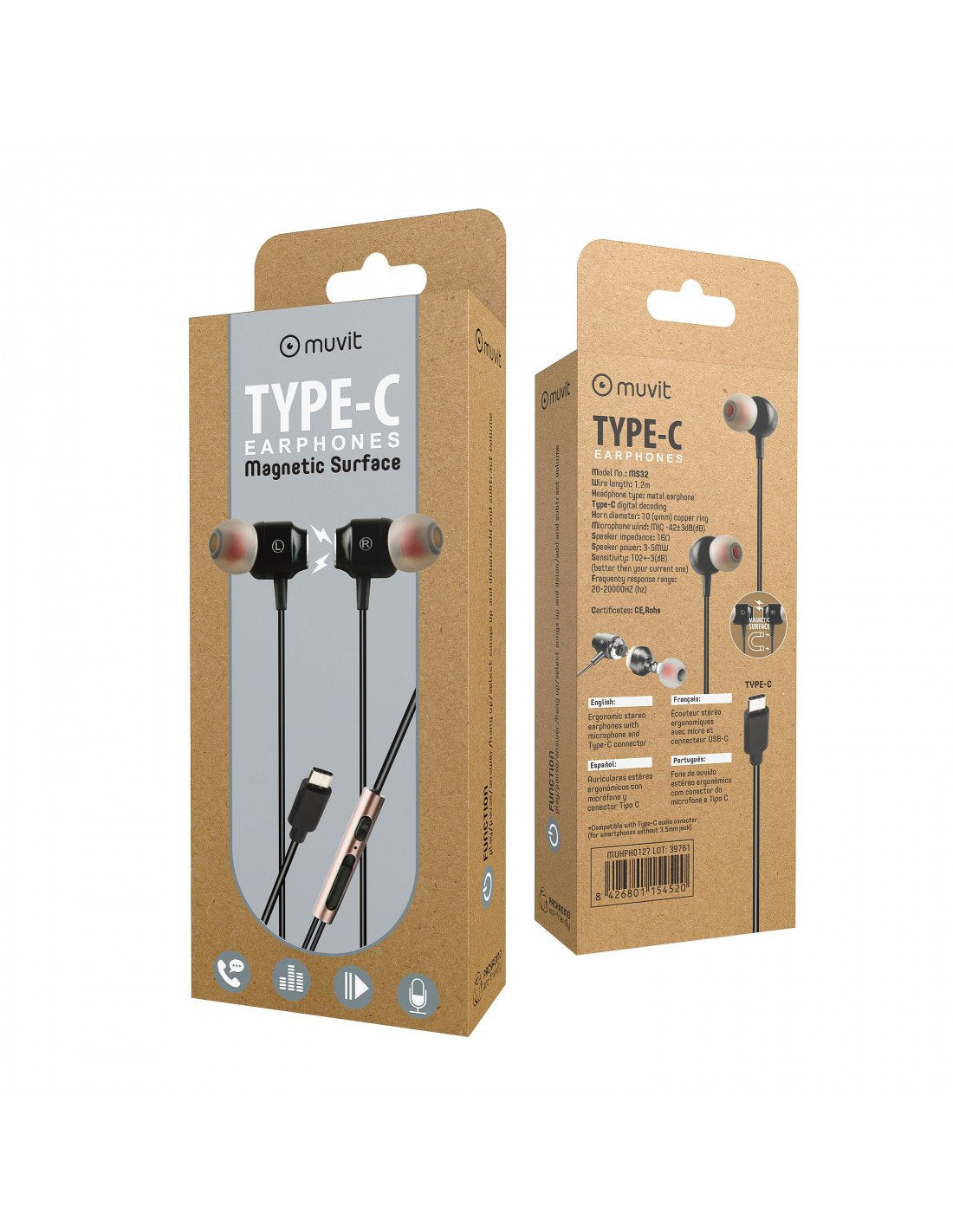 EAN 8426801154520 - Muvit M1C Auriculares Alámbrico Dentro de oído Llamadas/Música USB Tipo C Negro imagen 9