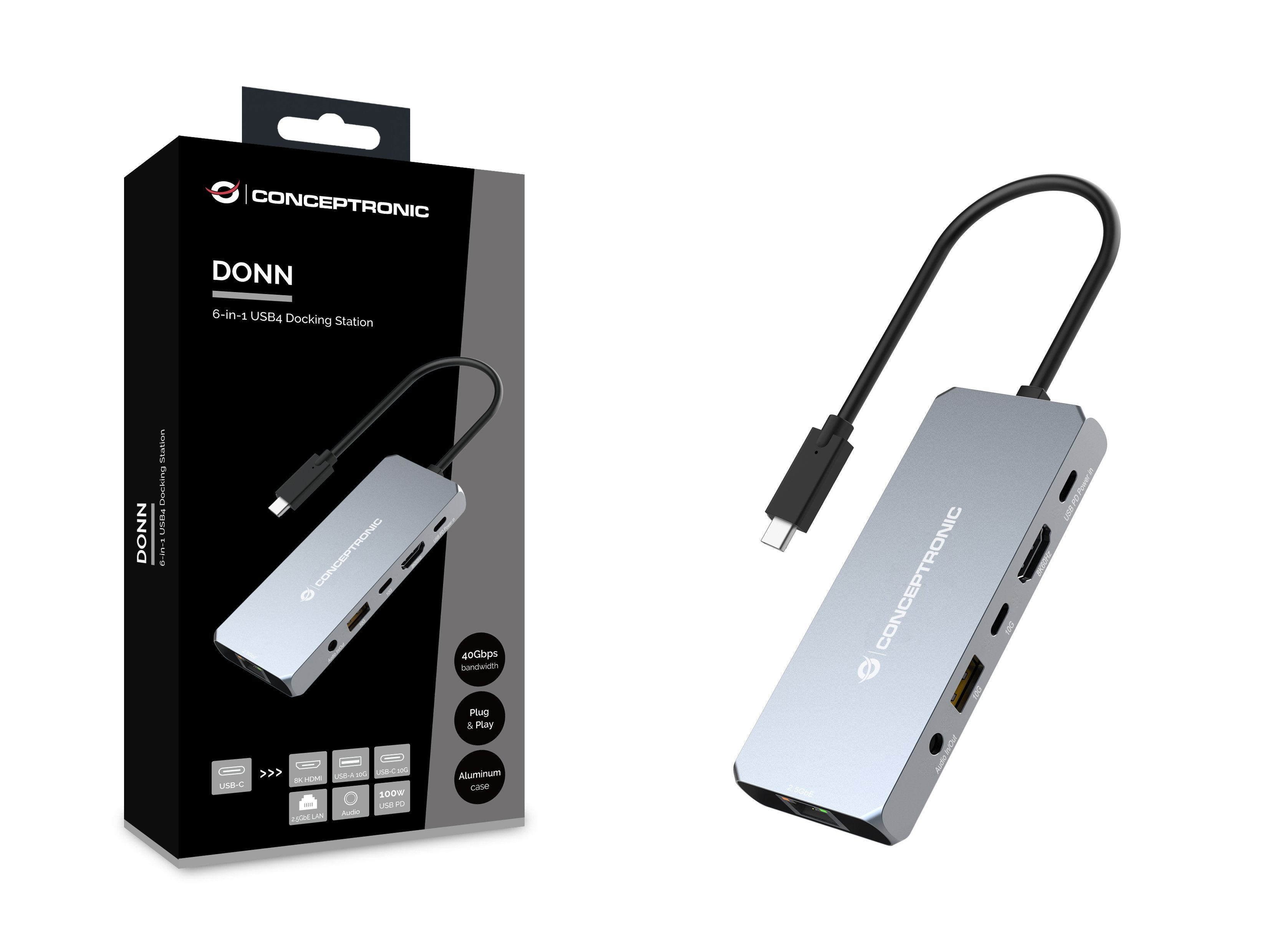 EAN 4015867231388 - Conceptronic DONN22G base para portátil y replicador de puertos Alámbrico USB 3.2 Gen 2 (3.1 Gen 2) Type- imagen 2