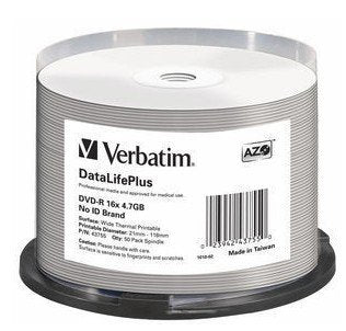 Verbatim 50x Dvd-R 4,7gb 16x Printable Wide Surface